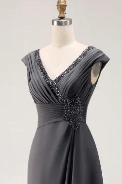 Aço Cinza Sereia Ruffle Chiffon Mãe do Vestido da Noiva