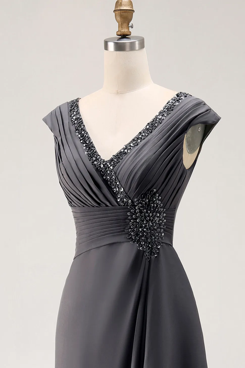 Aço Cinza Sereia Ruffle Chiffon Mãe do Vestido da Noiva
