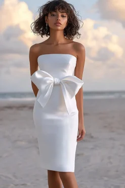 Arco Pescoço Quadrado Bodycon Midi Vestidinho Branco