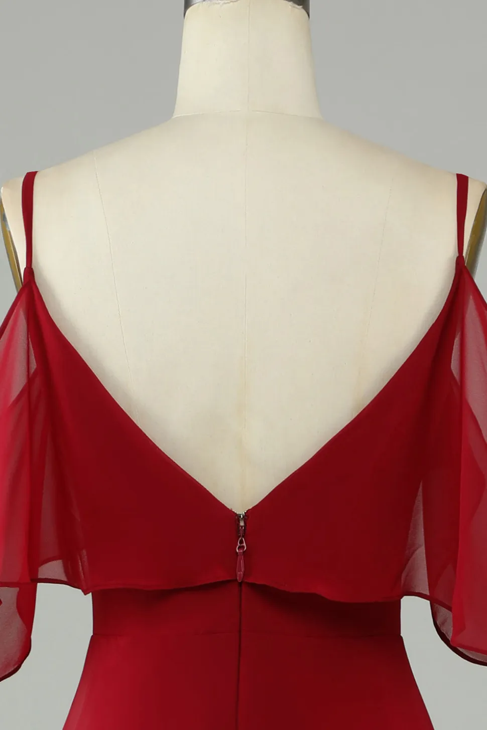 Assimétrico frio Shoudler Borgonha vestido longo dama de honra com babados