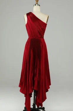 Assimétrico Um Shoudler Borgonha Vestido Madrinha