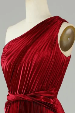 Assimétrico Um Shoudler Borgonha Vestido Madrinha