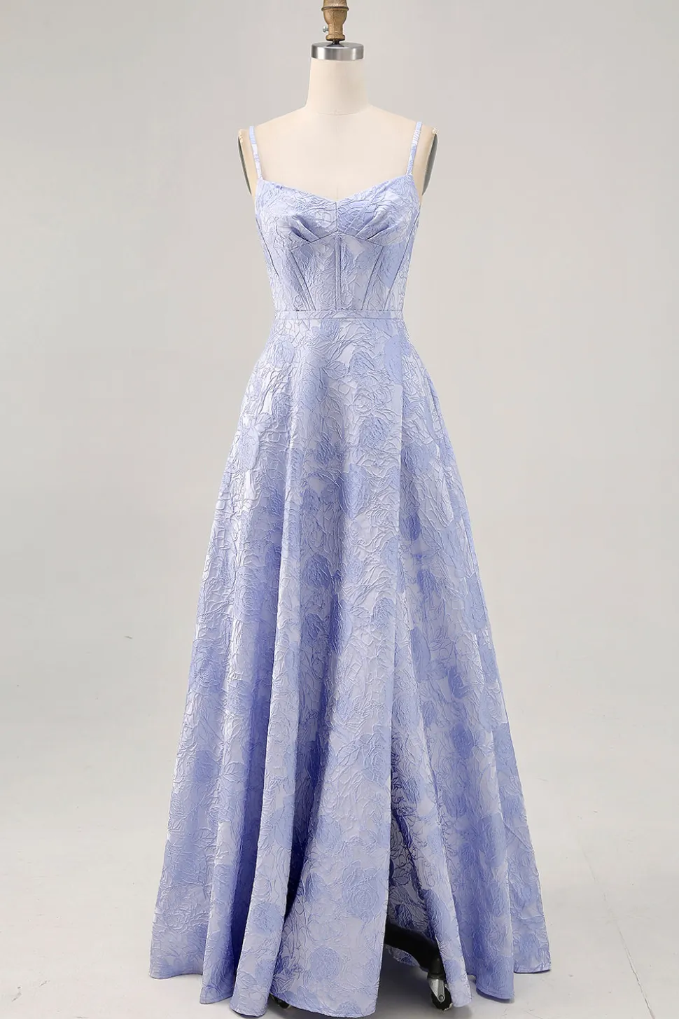 Azul Linha-A Flores Espartilho Longos Vestido Cerimónia com Fenda