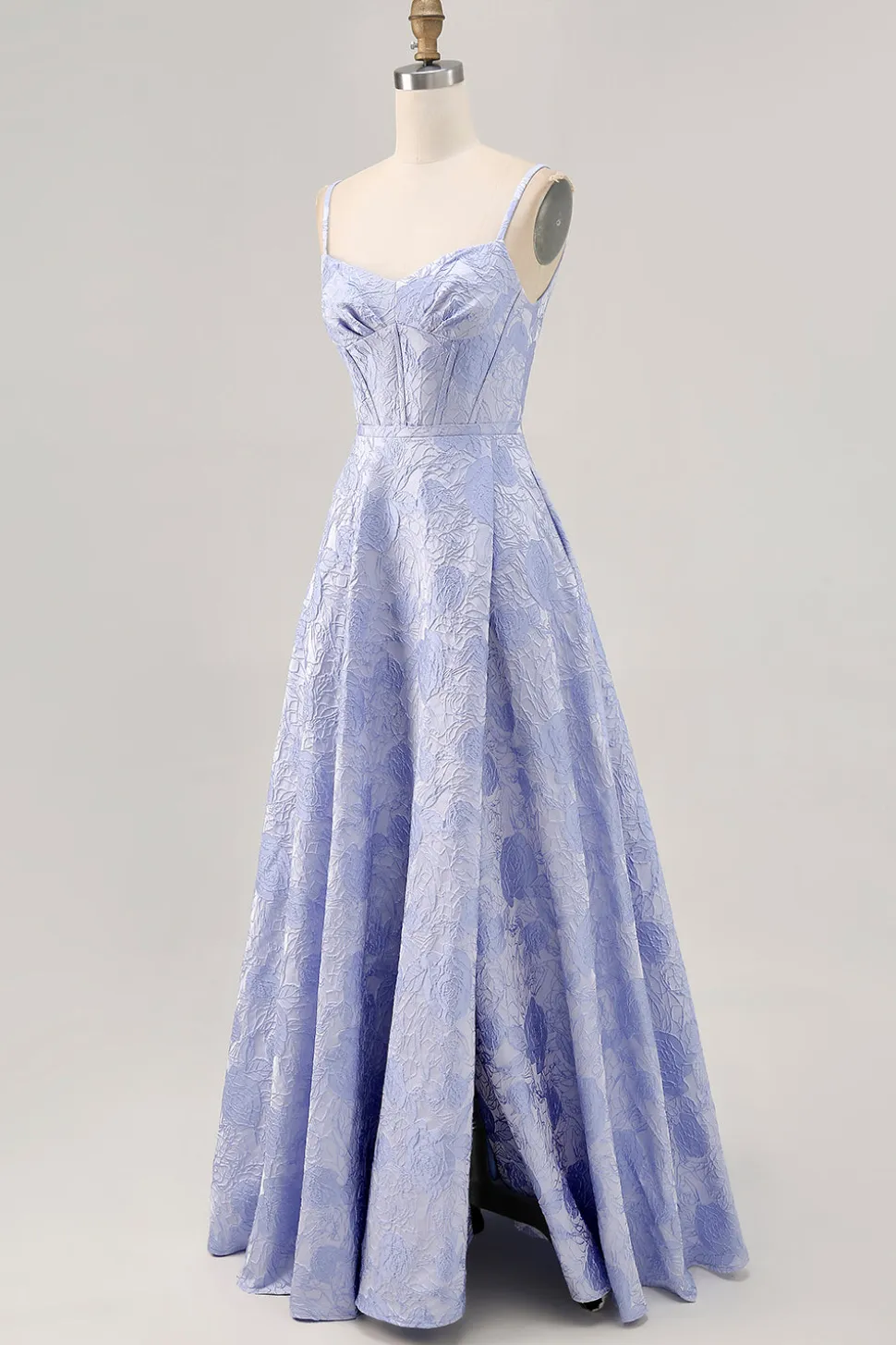 Azul Linha-A Flores Espartilho Longos Vestido Cerimónia com Fenda