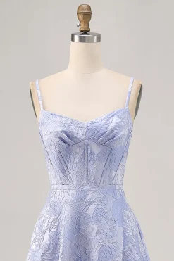 Azul Linha-A Flores Espartilho Longos Vestido Cerimónia com Fenda