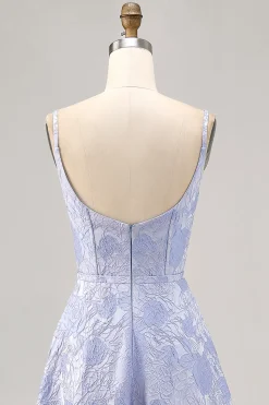 Azul Linha-A Flores Espartilho Longos Vestido Cerimónia com Fenda