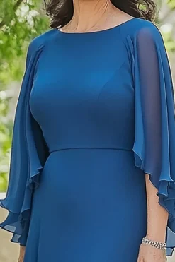 Azul A Line Chiffon Scoop High Low Vestido da Noiva com Mangas Flutter