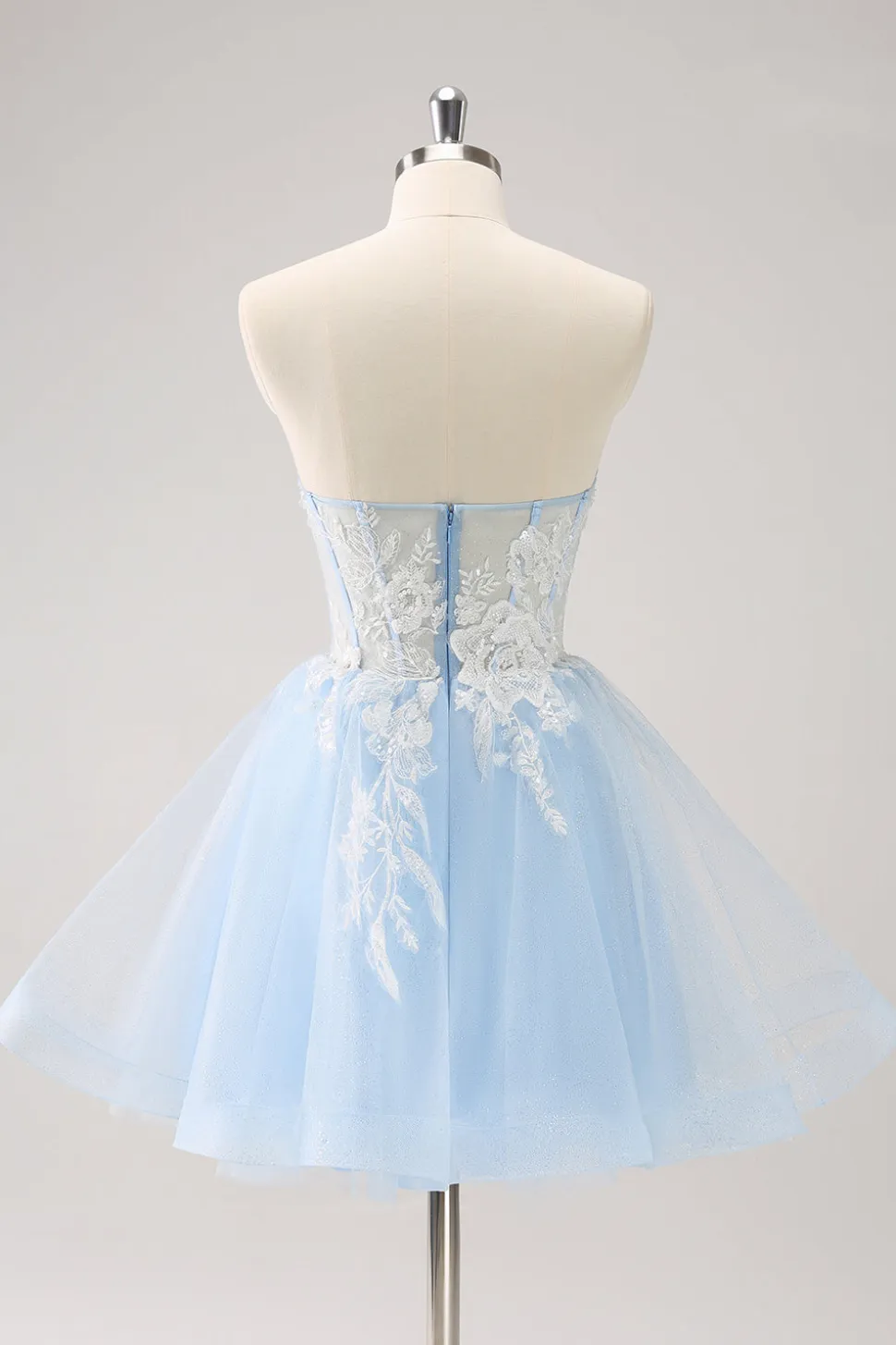 Azul A Line Espaghetti Correias Vestido Curto Homecoming com Apliques