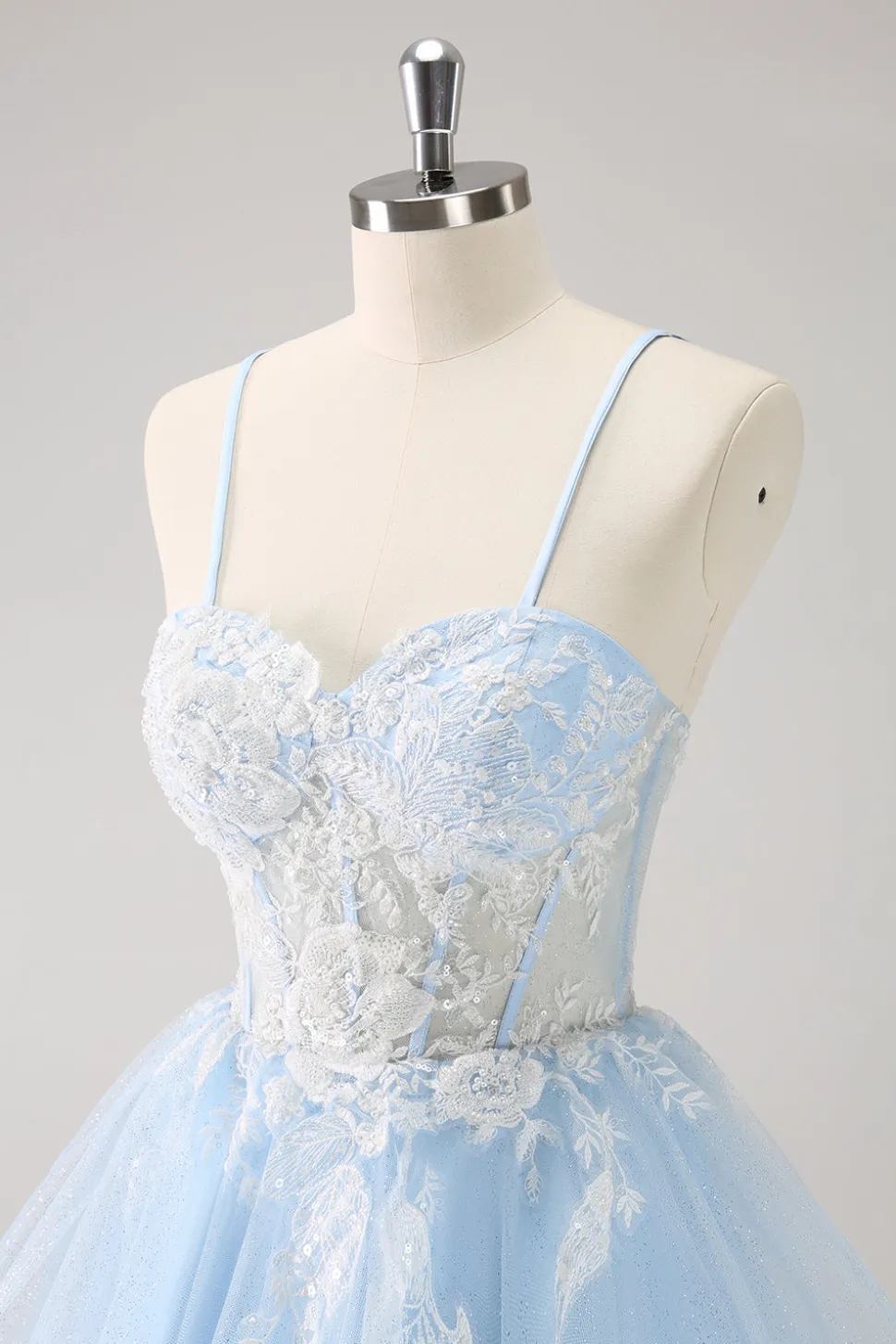 Azul A Line Espaghetti Correias Vestido Curto Homecoming com Apliques