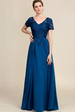 Azul A Line Vestido Vestido de Mãe de Noiva