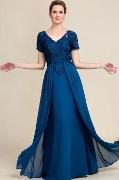 Azul A Line Vestido Vestido de Mãe de Noiva