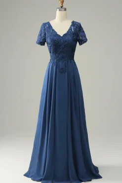 Azul A Line Vestido Vestido de Mãe de Noiva