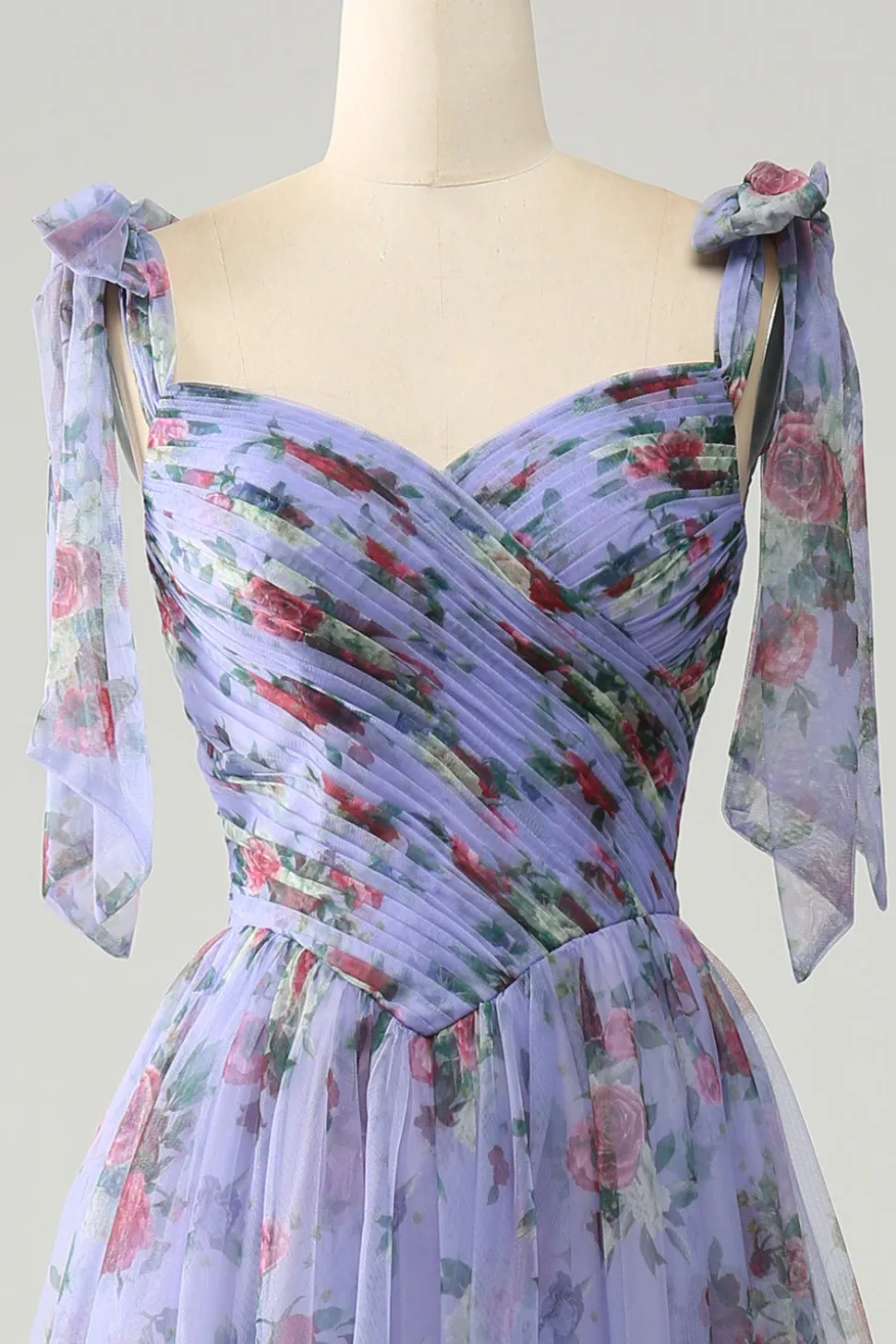 Azul A-Line impresso correias ajustáveis vestido longo baile de formatura