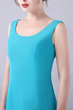 Azul A-Line Scoop Neck Chiffon Andar de comprimento Mãe do vestido da noiva