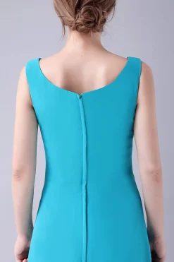 Azul A-Line Scoop Neck Chiffon Andar de comprimento Mãe do vestido da noiva