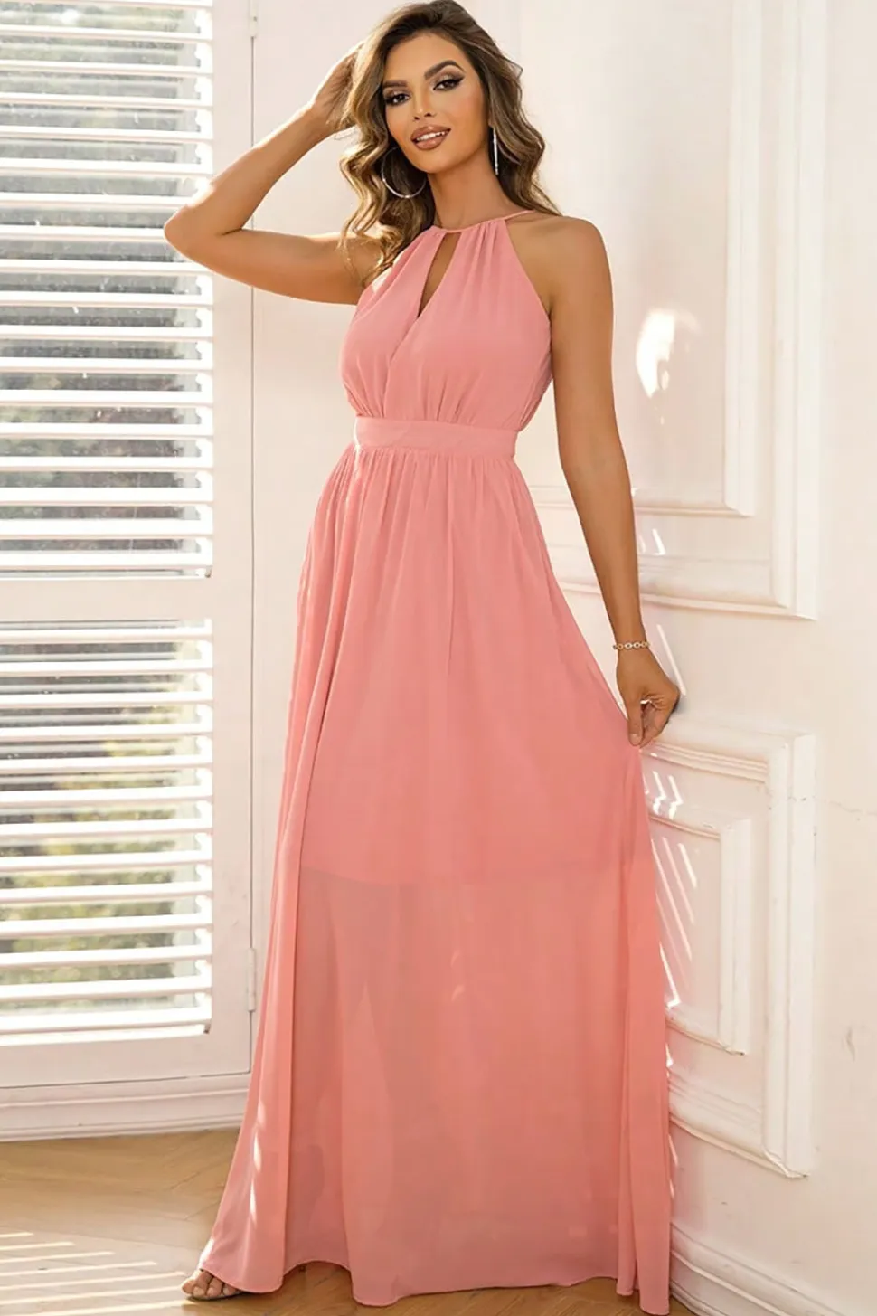 Azul A-Line Sem mangas longo vestido formal
