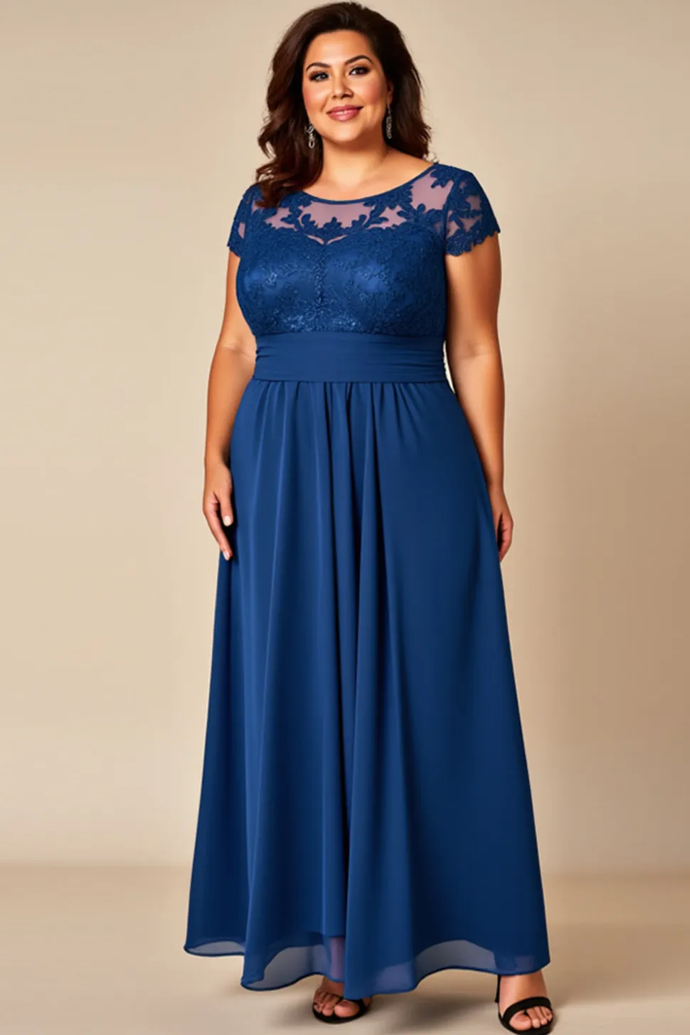 Azul Bainha Chiffon Tamanhos Grandes Longos Vestido Mae Noiva com Apliques