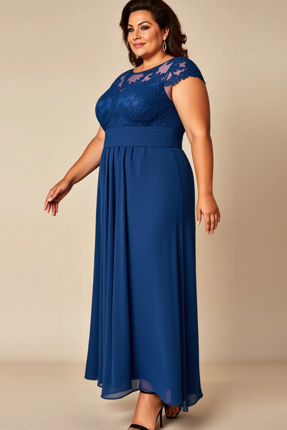 Azul Bainha Chiffon Tamanhos Grandes Longos Vestido Mae Noiva com Apliques