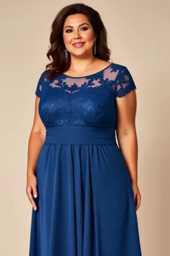 Azul Bainha Chiffon Tamanhos Grandes Longos Vestido Mae Noiva com Apliques