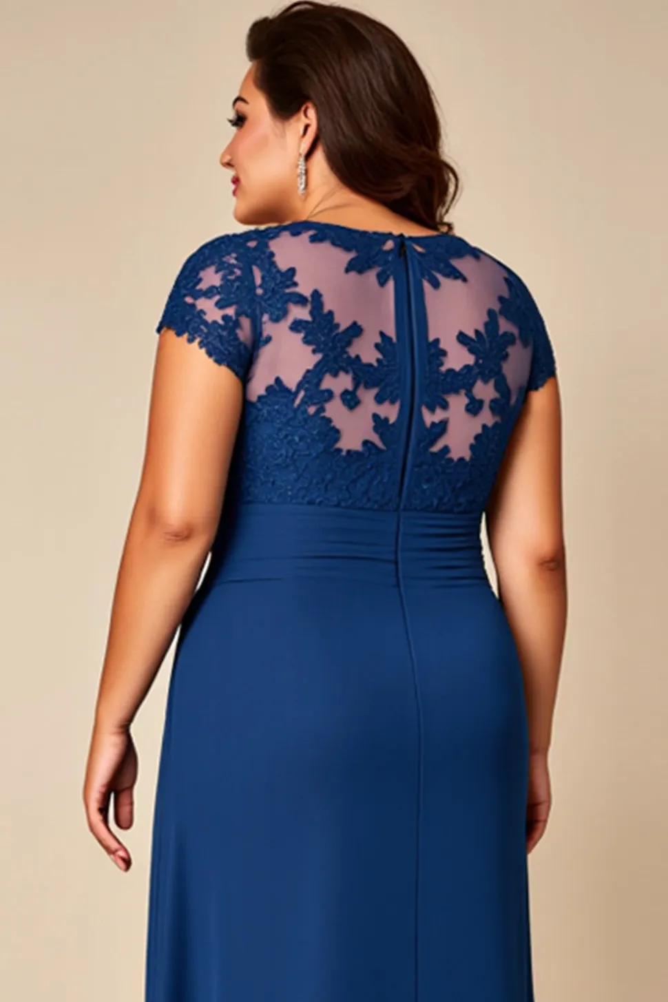 Azul Bainha Chiffon Tamanhos Grandes Longos Vestido Mae Noiva com Apliques