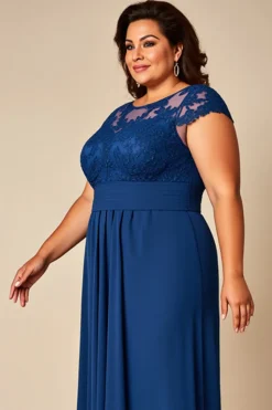 Azul Bainha Chiffon Tamanhos Grandes Longos Vestido Mae Noiva com Apliques
