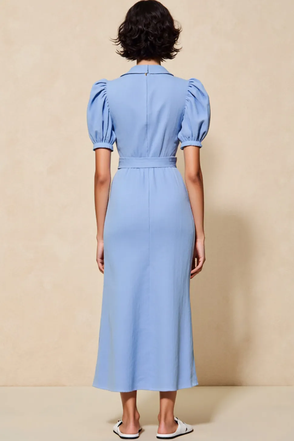 Azul Bainha Lapela Entalhada Longos Vestido Para Casamento Convidada