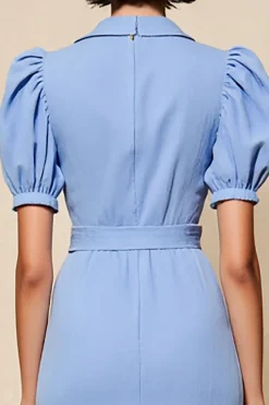 Azul Bainha Lapela Entalhada Longos Vestido Para Casamento Convidada