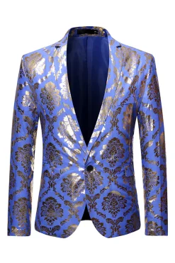 Azul Blazer de Festa Lapela Entalhada