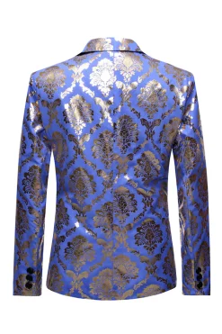 Azul Blazer de Festa Lapela Entalhada