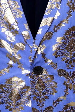 Azul Blazer de Festa Lapela Entalhada