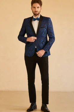 Azul Blazer Masculino Jacquard