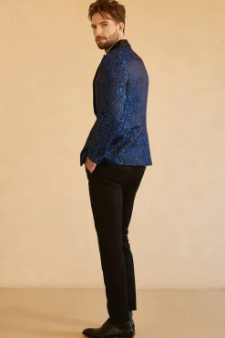 Azul Blazer Masculino Jacquard