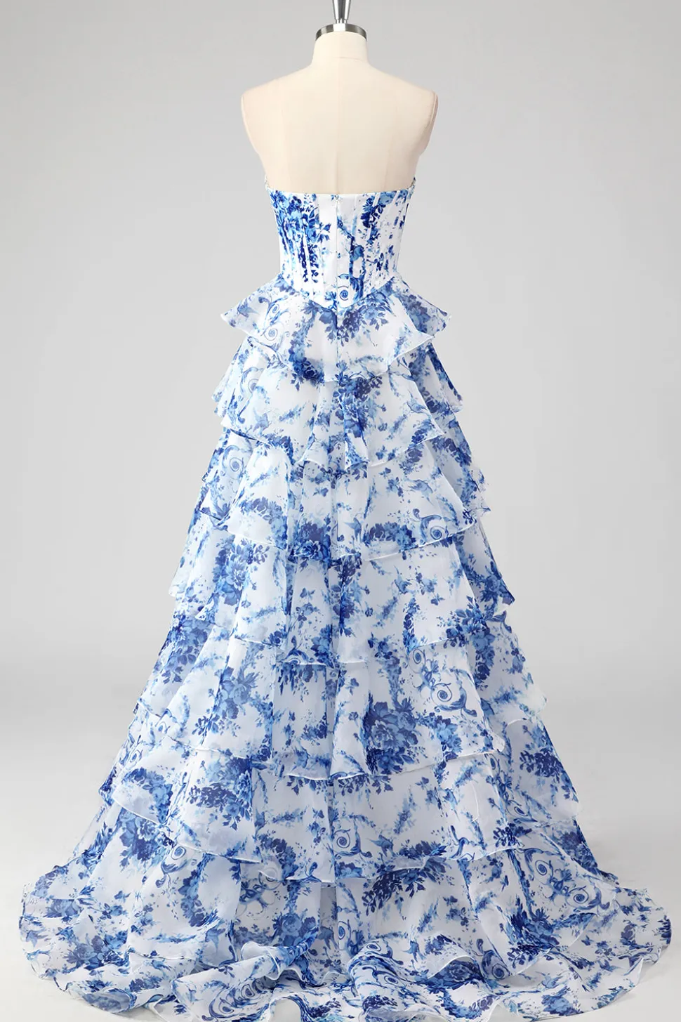 Azul Branco Linha-A Sem Alças Longo Vestido De Baile com Fenda