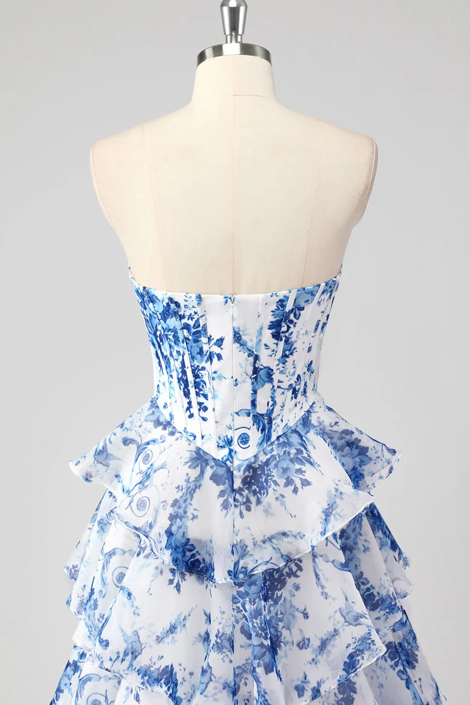 Azul Branco Linha-A Sem Alças Longo Vestido De Baile com Fenda