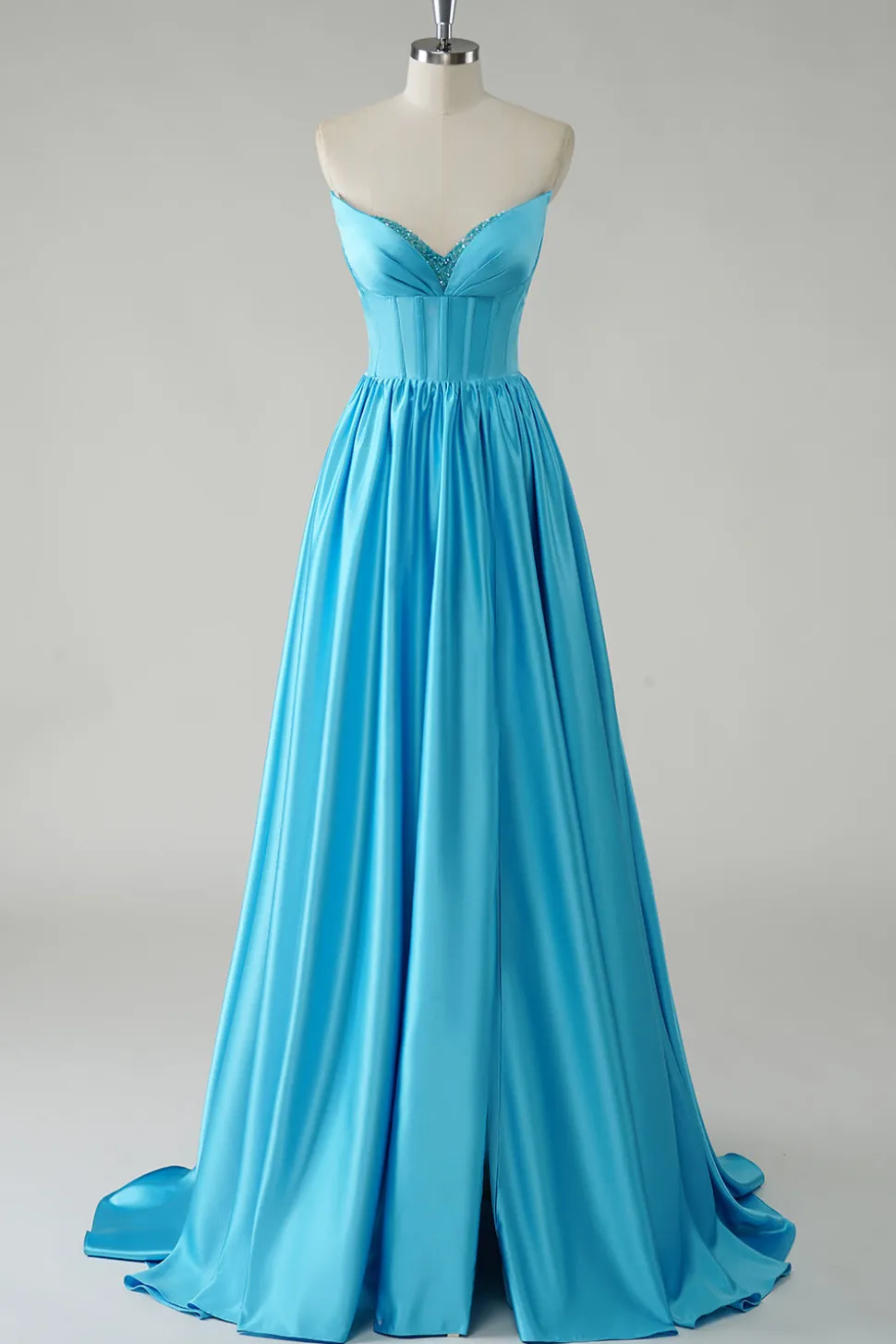Azul brilhante A-Line Strapless Sequin Corset Long Prom Dress