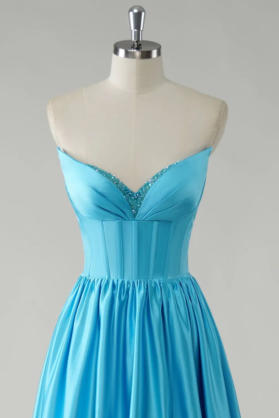 Azul brilhante A-Line Strapless Sequin Corset Long Prom Dress