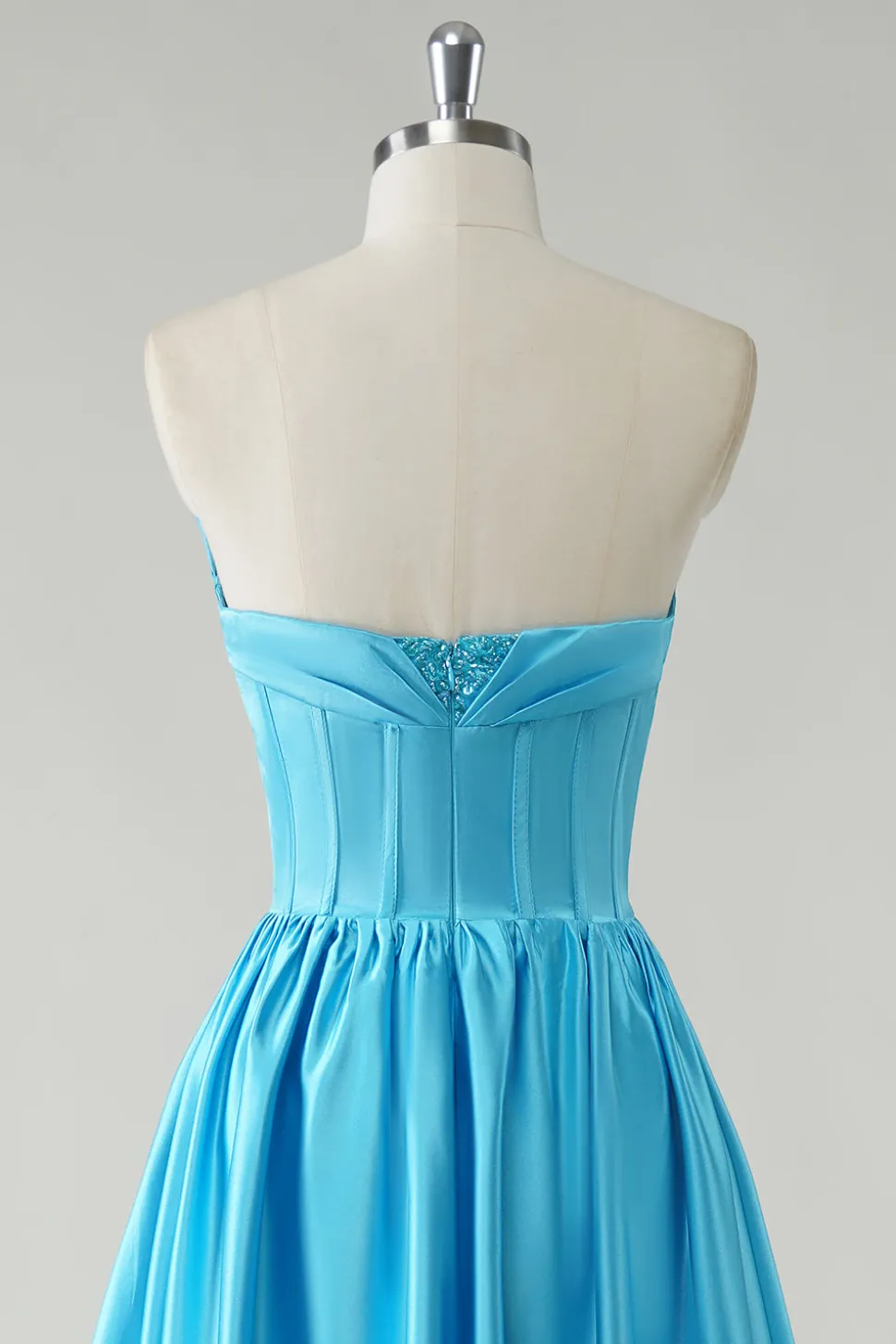 Azul brilhante A-Line Strapless Sequin Corset Long Prom Dress