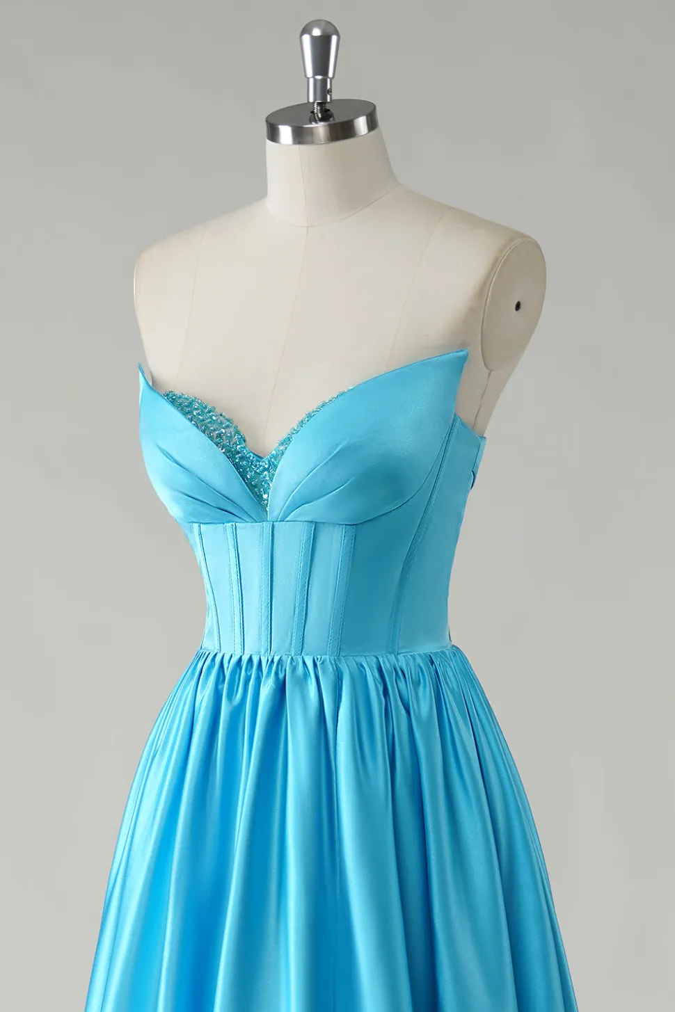 Azul brilhante A-Line Strapless Sequin Corset Long Prom Dress