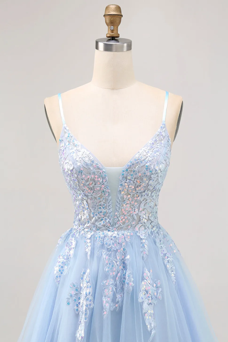 Azul brilhante A-line Tulle Sequins Vestido Curto Homecoming com renda para trás