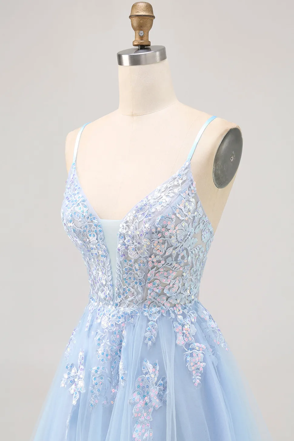 Azul brilhante A-line Tulle Sequins Vestido Curto Homecoming com renda para trás