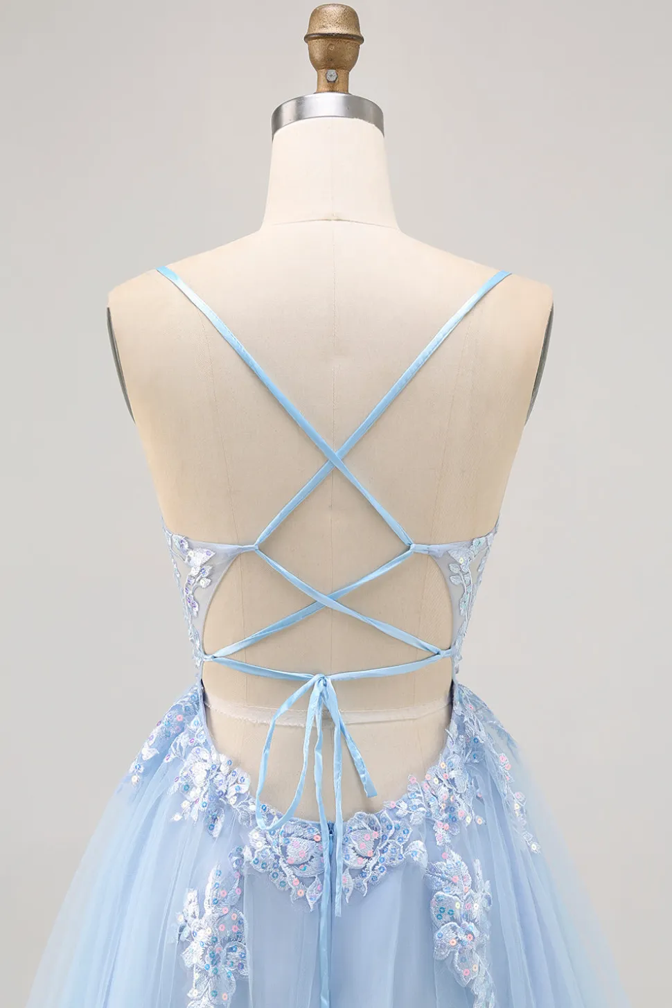 Azul brilhante A-line Tulle Sequins Vestido Curto Homecoming com renda para trás