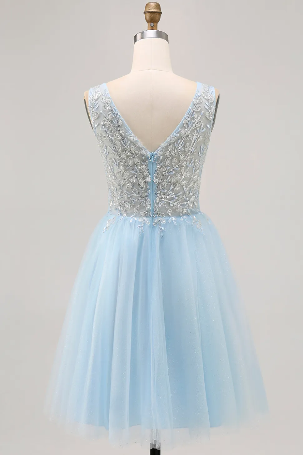 Azul brilhante A-line Tulle Vestido Curto Homecoming com Sequins