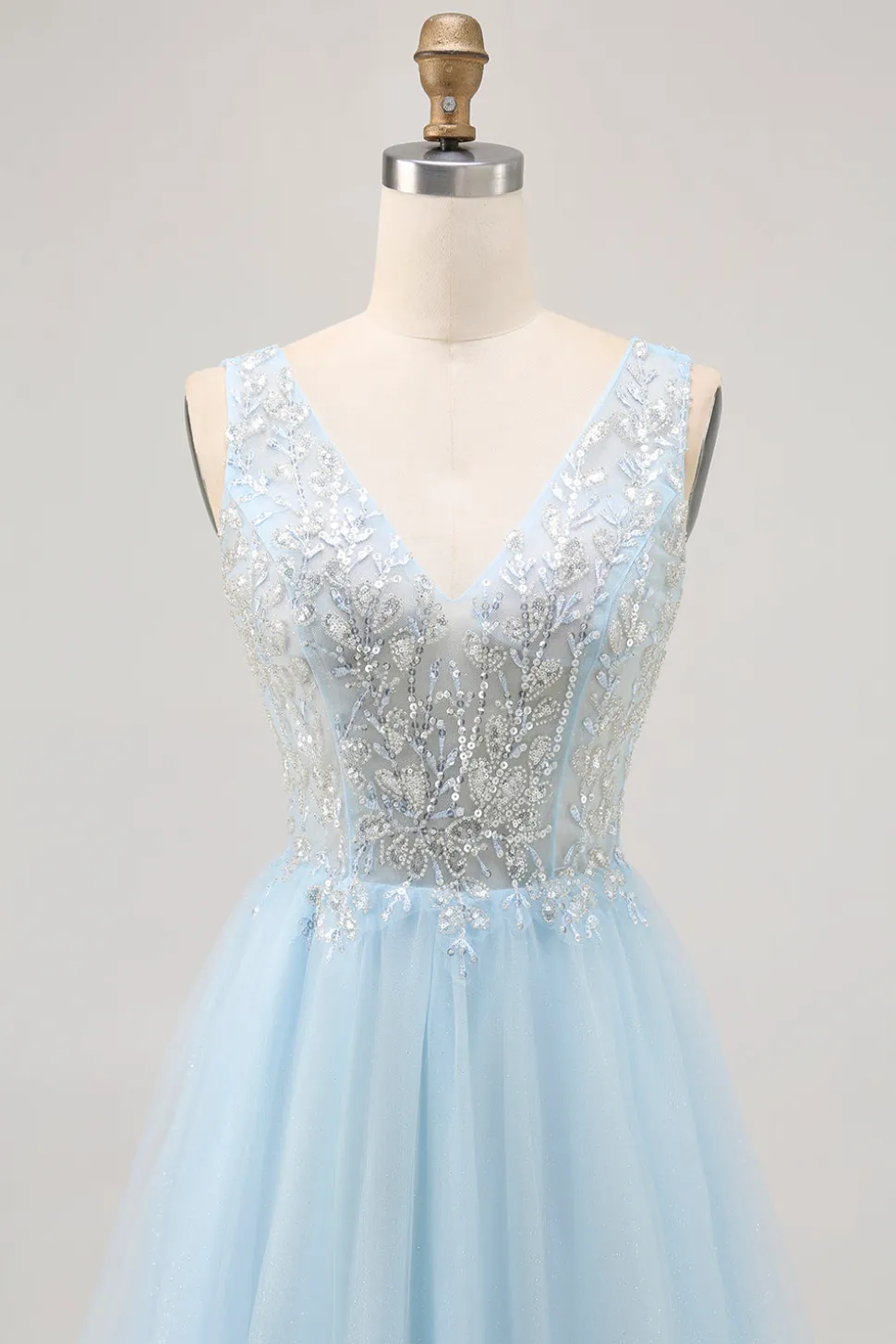 Azul brilhante A-line Tulle Vestido Curto Homecoming com Sequins