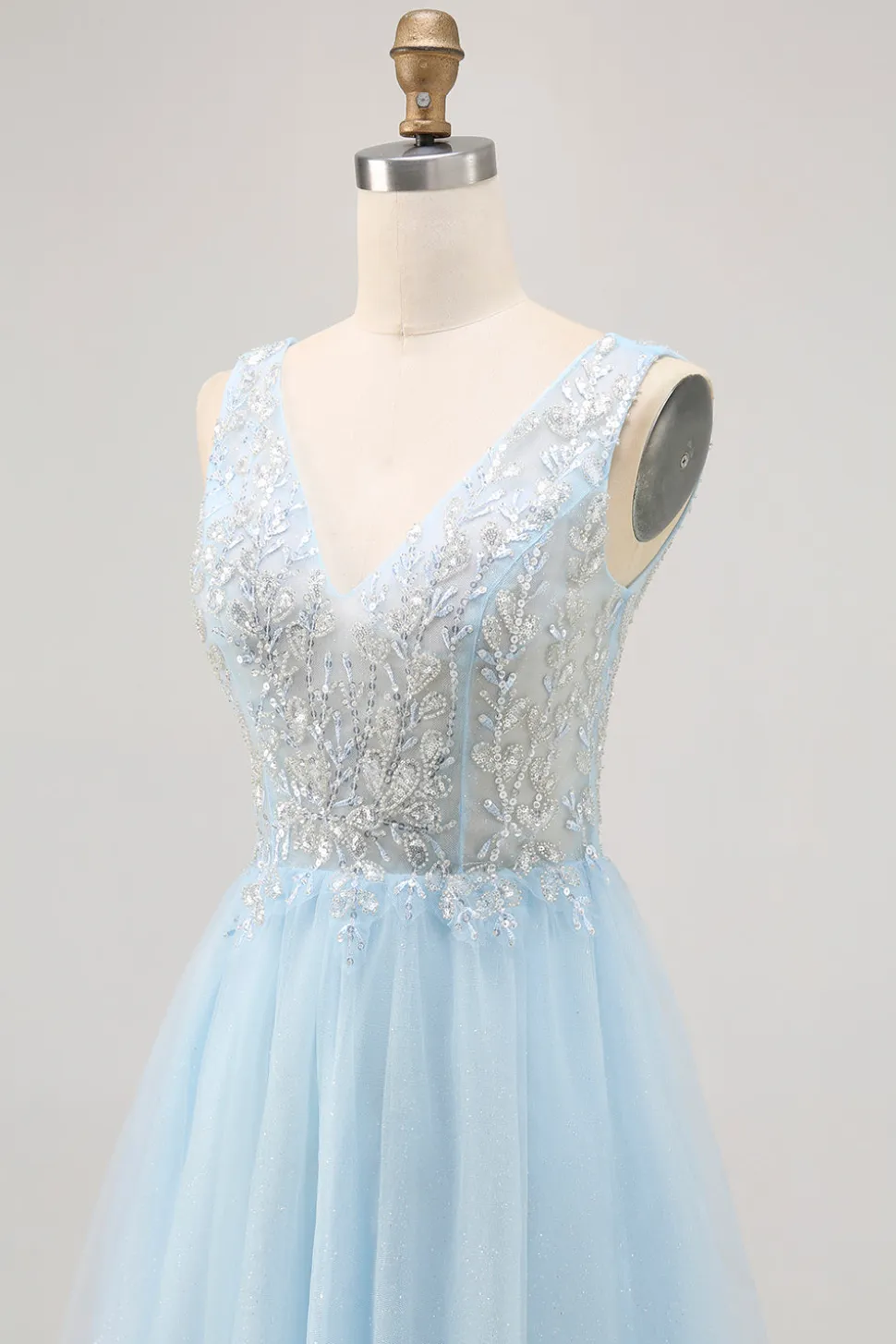 Azul brilhante A-line Tulle Vestido Curto Homecoming com Sequins