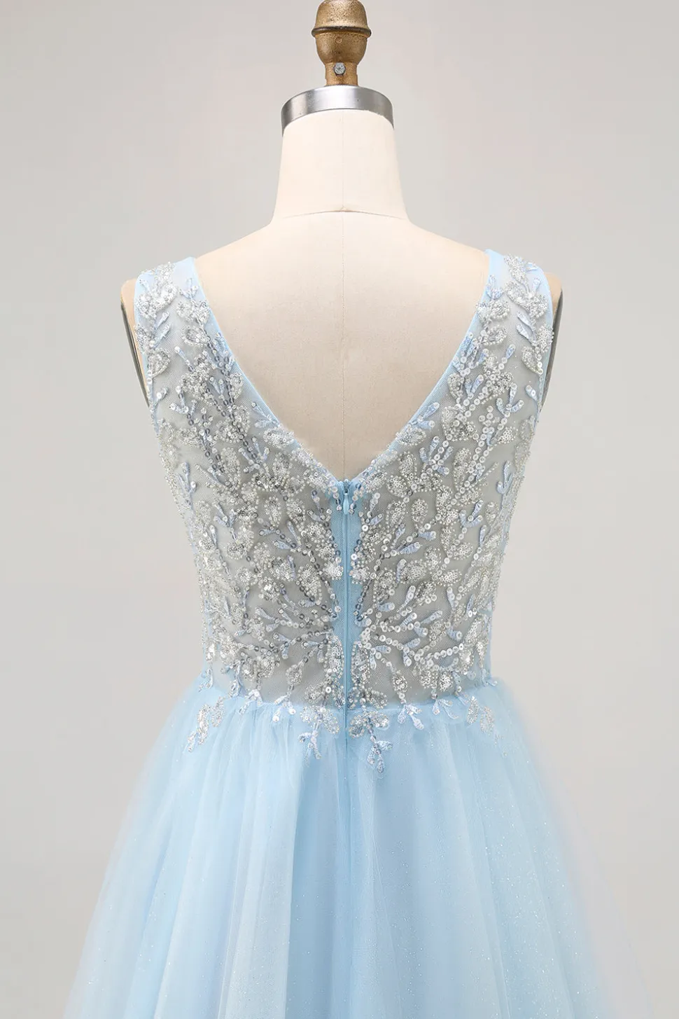 Azul brilhante A-line Tulle Vestido Curto Homecoming com Sequins