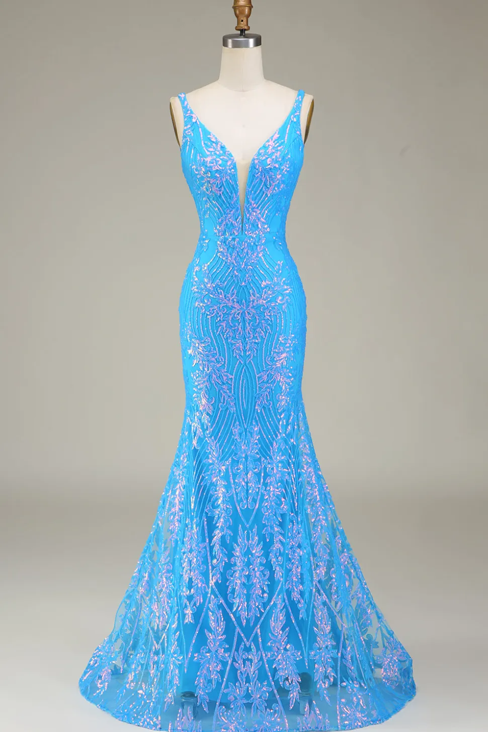 Azul brilhante profundo V-neck Sereia Prom Dress