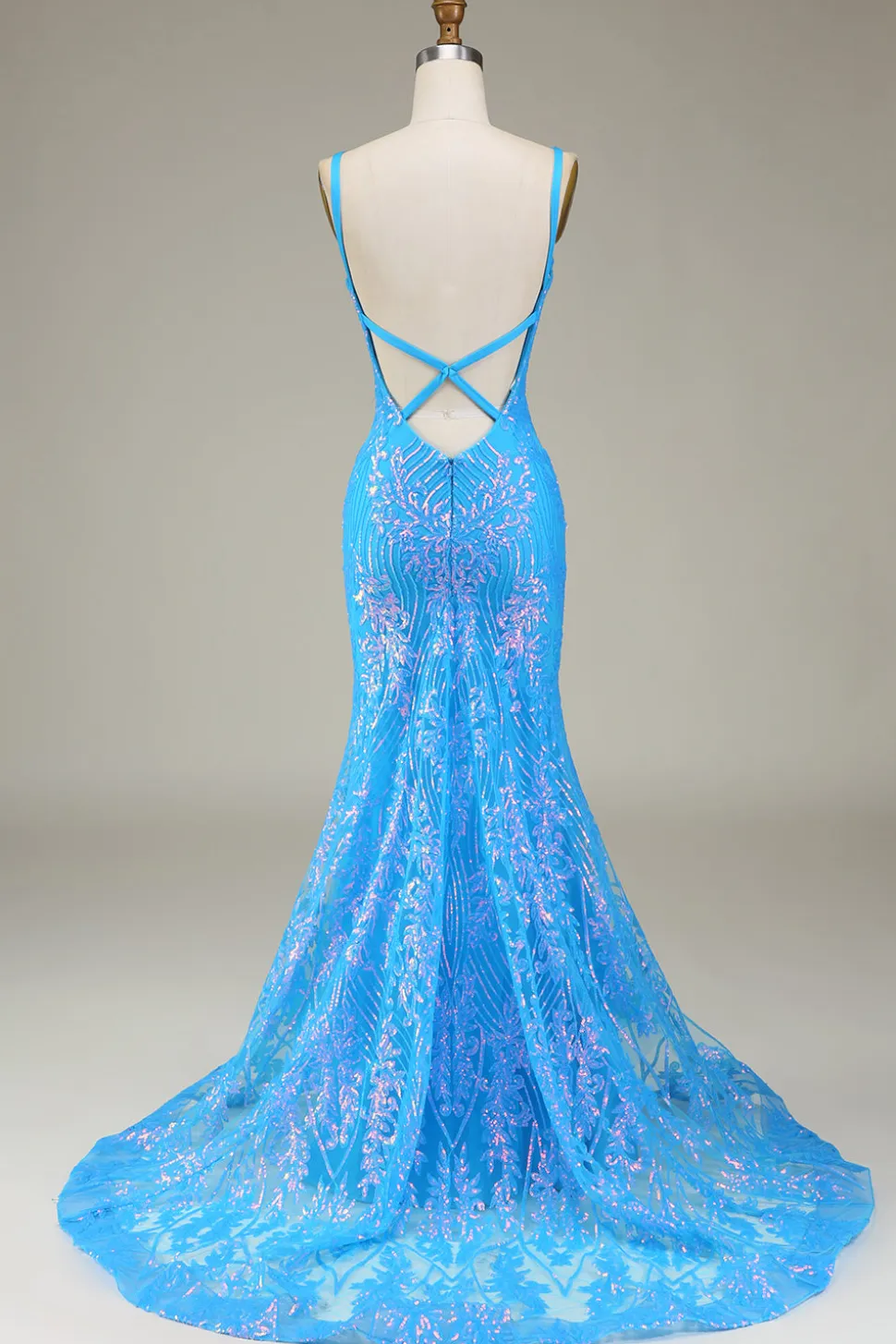 Azul brilhante profundo V-neck Sereia Prom Dress
