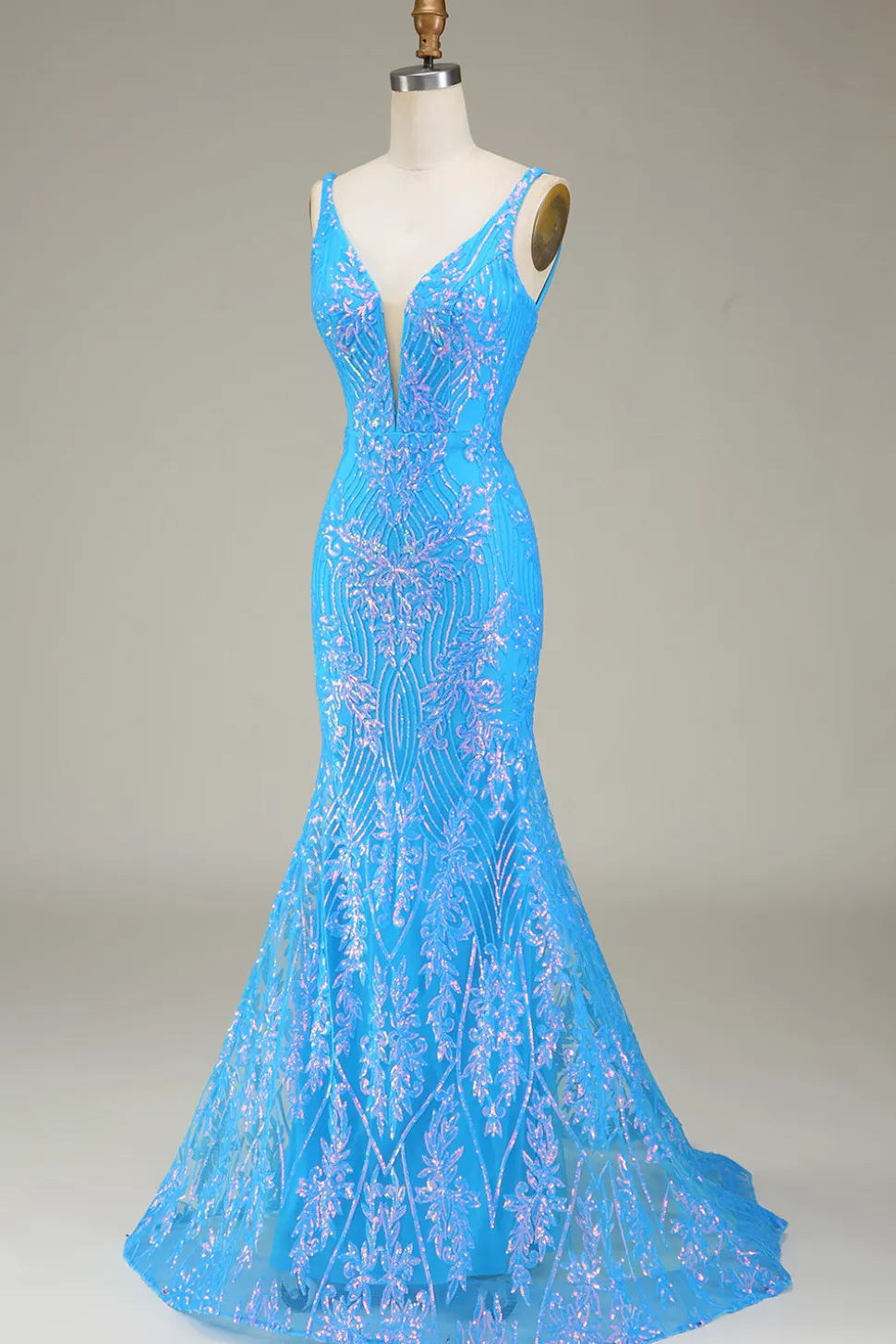 Azul brilhante profundo V-neck Sereia Prom Dress