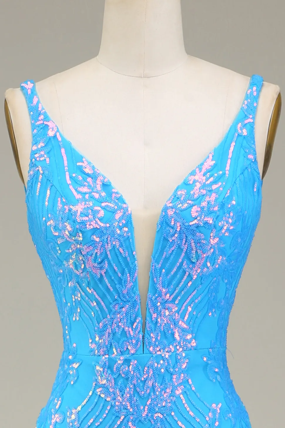 Azul brilhante profundo V-neck Sereia Prom Dress
