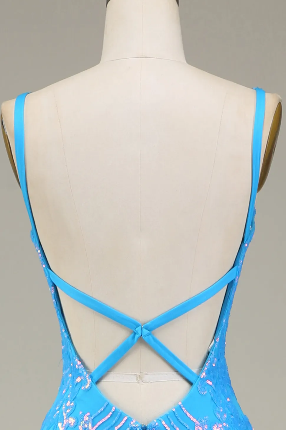 Azul brilhante profundo V-neck Sereia Prom Dress